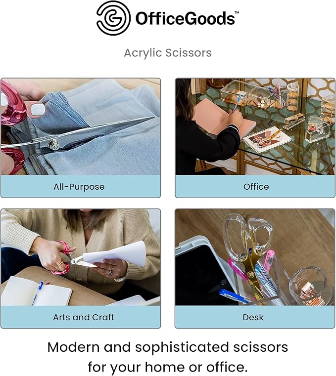 OfficeGoods 9” Stainless Steel Acrylic Scissors for Office and Home - Aesthetic and Sharp All Purpose Scissors, Perfect for Sewing, Arts and Crafts - Pink Silver Metal