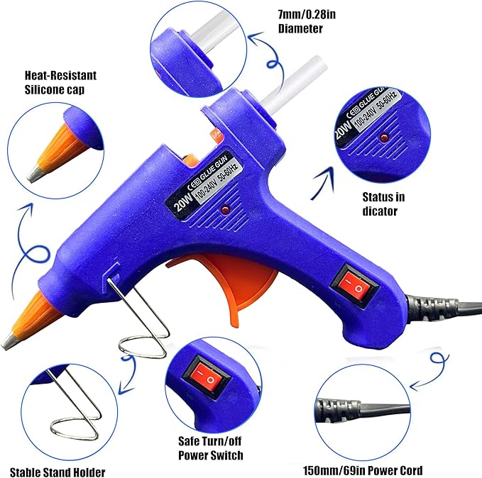 Mini Hot Glue Gun 10pcs Glue Stick Hot Glue Gun Set For Quick Repair Artist DIY Art Home 20w Blue