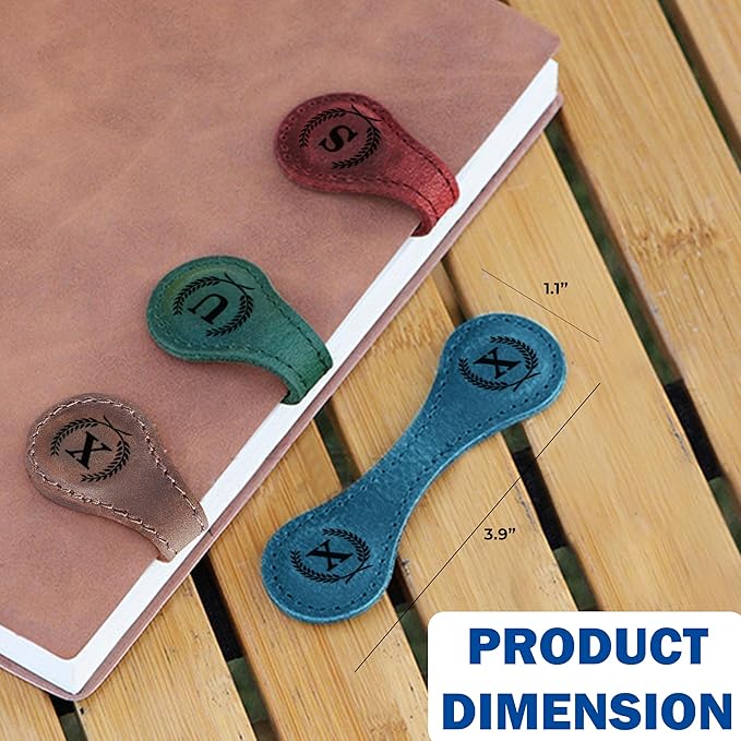 Personalized Magnetic Leather Bookmark - Genuine Leather Custom Bookmark with Initials, Handmade Magnetic Clips for Book Lovers, Readers, Kids, and Women - Premium Magnet Bookmark Charm