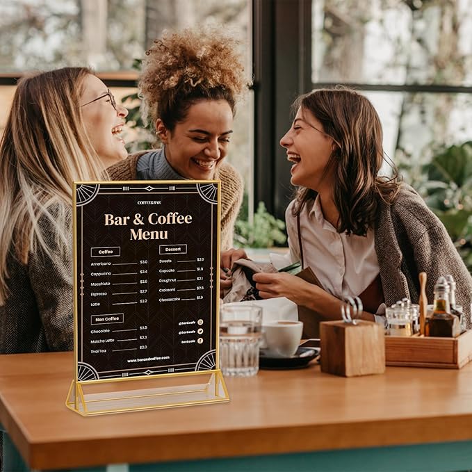 Gold Frames 5 x 7 Acrylic Sign Holder Double Sided Wedding Table Number Holder Clear Plastic Gold Picture Frames Flyer Holder for Table Menu Photo Display-12 Packs