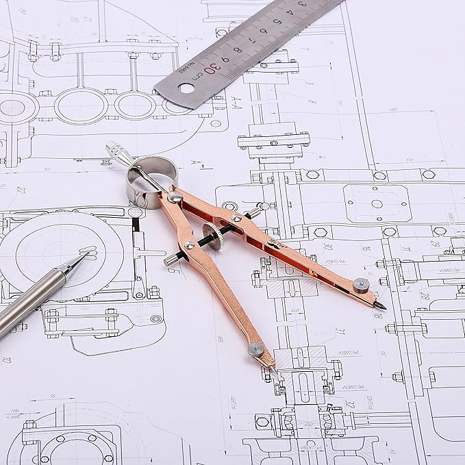 Mr. Pen Professional Geometry Compass - Rose Gold, Metal with Lock, Drawing & Drafting Compass - Extra Leads Included