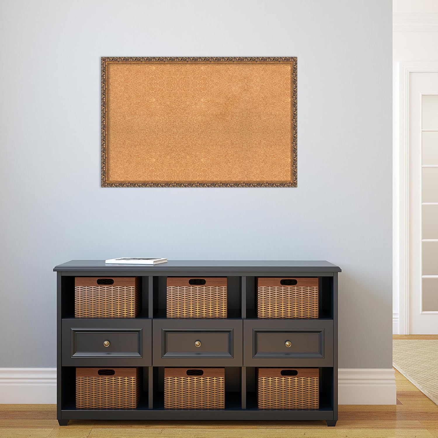 Amanti Art Natural Cork Board for Wall, 24x36 Vision Board with Bronze Frame, Large Corkboard Office Decor for Home Organization, Traditional Corkboard Pinboard to Display Items for Home Organization