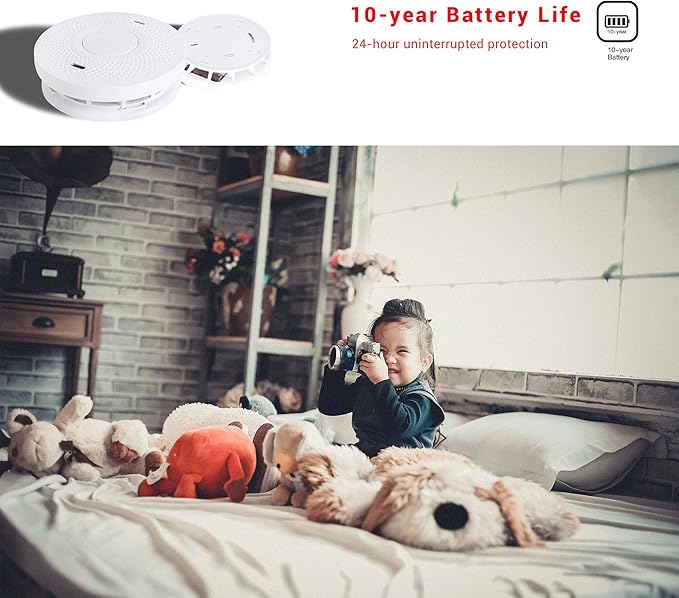 ANKA Smoke Alarms 10 Years Battery Dual Smoke Sensor Alarm with Voice Warning, 10 Year Lithium Battery Fire Alarm,Complies with UL 217 & UL 2034 Standards, Fire Alarms Detector