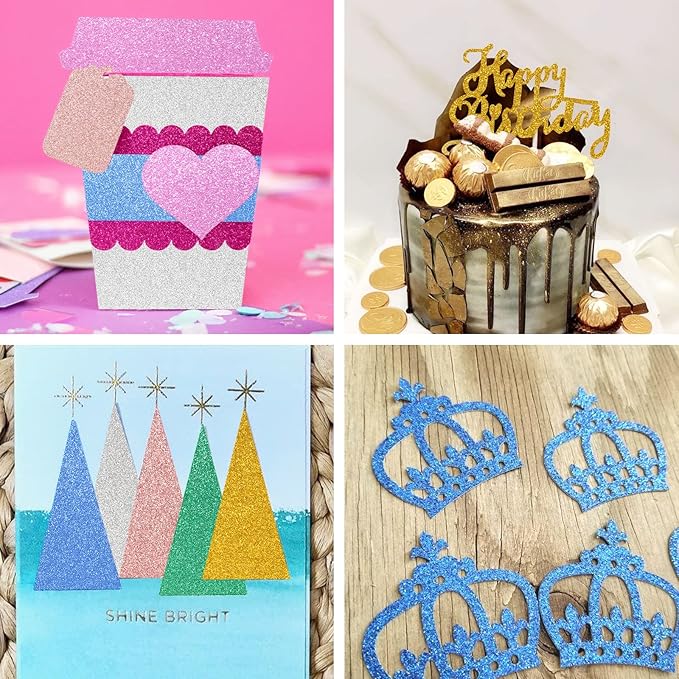 Simetufy Glitter Cardstock Paper, 24 Sheets 12 Colors, Premium Sparkly Paper for Cricut & DIY Projects, A4 Size