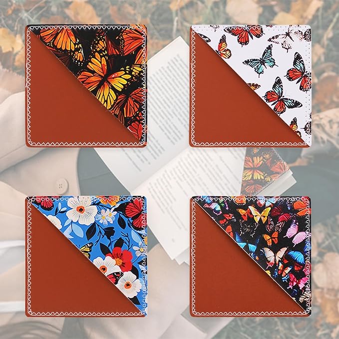 4 Pieces Leather Bookmarks, Cute Book Accessories for Reading Lovers, Page Markers for Women Men Kids Students Teachers Retirement Birthday Gift (Butterflies)
