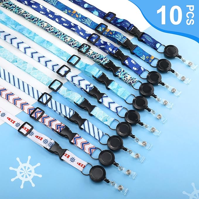 10 Sets Cruise Lanyards Retractable Carnival Cruise Lanyards with ID Holder Adjustable Lanyards with Detachable Badge Clip for Cruise Ship Cards.