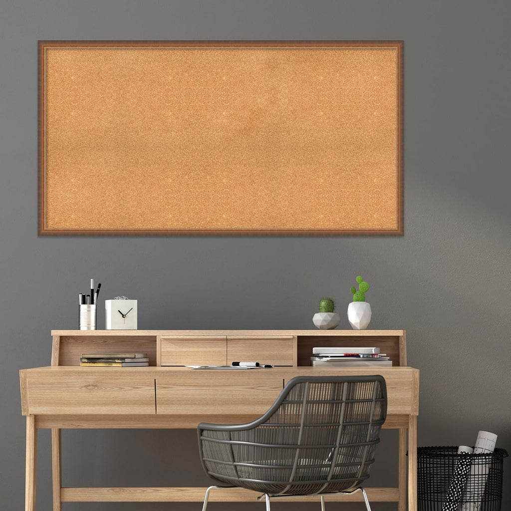 Amanti Art Natural Cork Board for Wall, 32x60 Vision Board with Bronze Frame, Oversize Corkboard Office Decor for Home Organization, Modern Corkboard Pinboard to Display Items for Home Organization