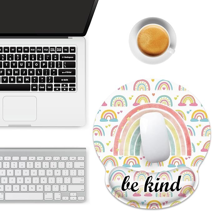 Ergonomic Mouse Pad with Wrist Support,Inspirational Be Kind Rainbow Mouse Pad with Wrist Rest,Relieve Wrist Pain Mousepad Non-Slip Rubber Base,Mouse Pads for Desk,Computers,Laptop,Office,Accessories