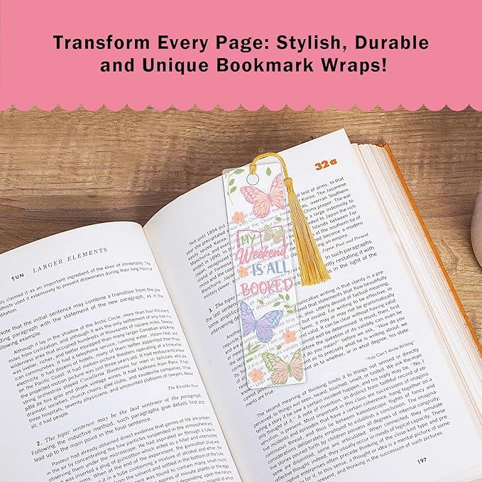 AFRITEE UV DTF Bookmark Stickers - 24 Pcs Boho Butterfly Flowers Acrylic Blank Bookmarks Double-Sided Sticker Uvdtf Decals About Plant Theme, Coquette Bow Rub on Transfer Decal for DIY Booklover Gifts