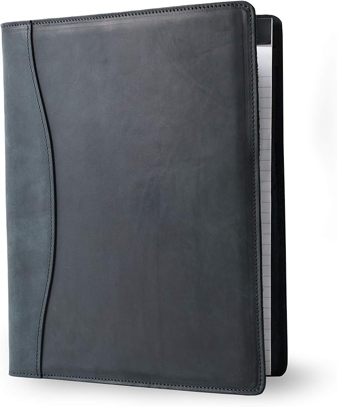 PEGAI Handmade 100% Leather Padfolio, Legal Pad Organizer for Business School Office Conference, Heavy Duty Full Grain Cow Hide Resume Interview Folio, Amazing Gift Idea | Marshall (Charcoal Black)