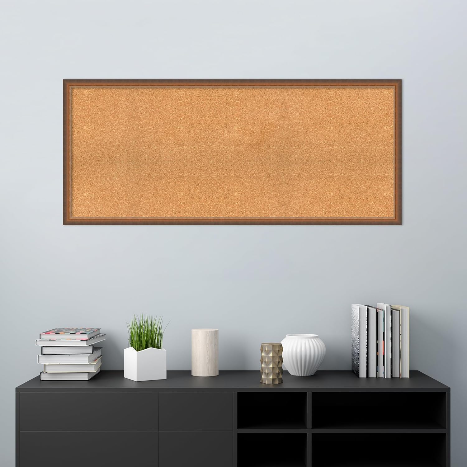 Amanti Art Natural Cork Board for Wall, 24x56 Vision Board with Bronze Frame, Oversize Corkboard Office Decor for Home Organization, Modern Corkboard Pinboard to Display Items for Home Organization