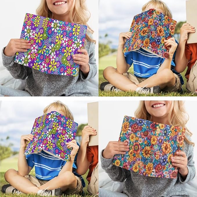 Floral Print Book Cover 2 Pack Washable Reusable Book Protector Pouch for Paperback Hardcover, Textbook, Jumbo Book Sox Gift for Book Lover, Multicolor