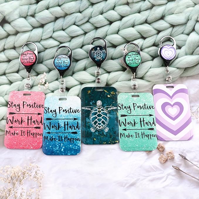 Pink ID Badge Holder Lanyard & Retractable Badge Reel Positive Lanyard for ID Badges Cute Key Lanyard for Women Girls Teachers Aesthetic Work & School Lanyard ID Holder Cruise Lanyard(Quote)