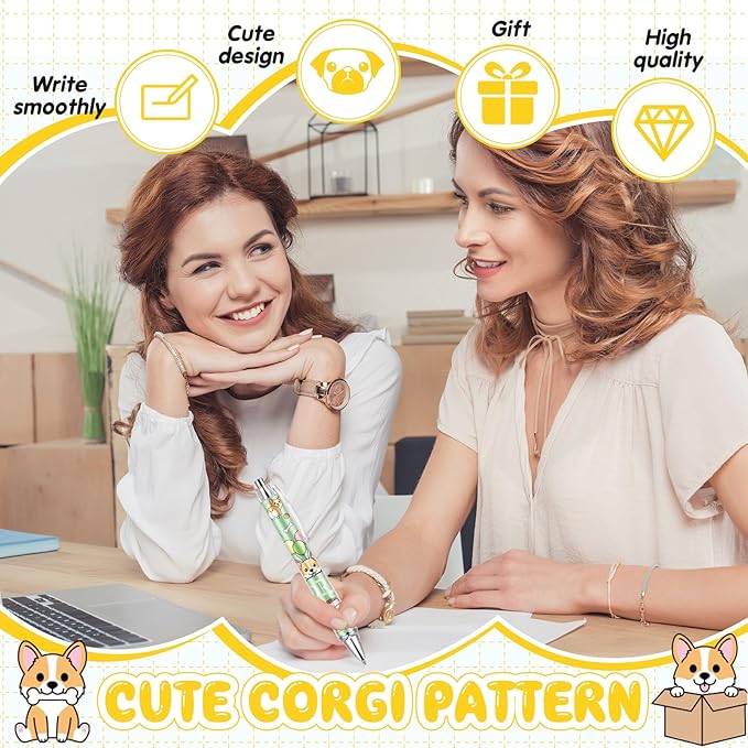 Ireer 8 Pcs Ballpoint Pens for Women 1.00 mm Cute Black Ink Fancy Pens Fine Point Smooth Writing for Journaling Aesthetic Office Supplies(Corgi)