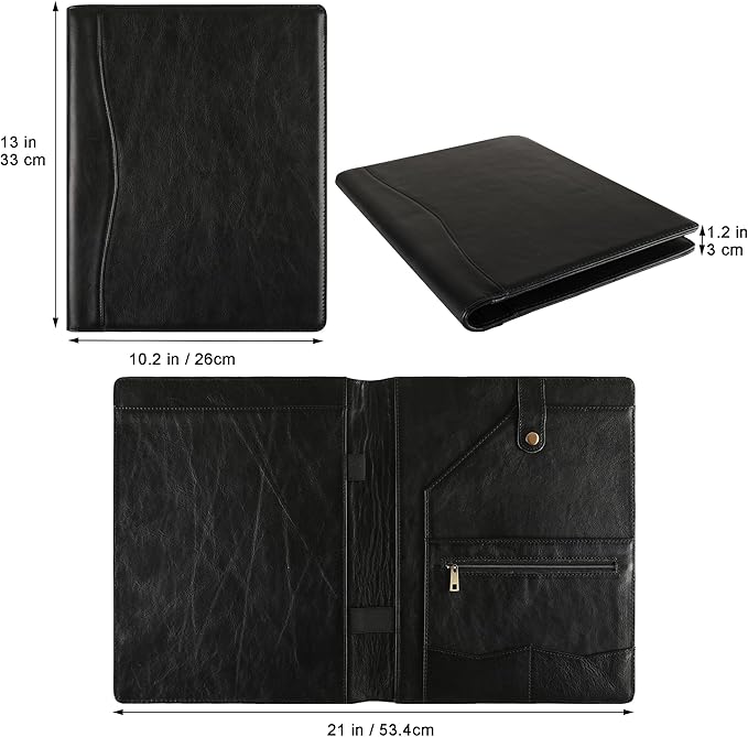Personalized Leather Padfolio for Lefty, Business Portfolio Binder with Notepad Holder, Legal Pad Portfolio Folder for Men/Women - Black