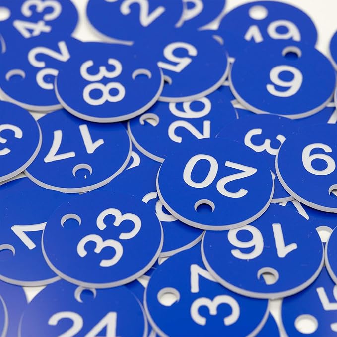 StayMax Plastic ID Number Tags Engraved Tags Key Tags Without Key Rings (1-100, Blue)