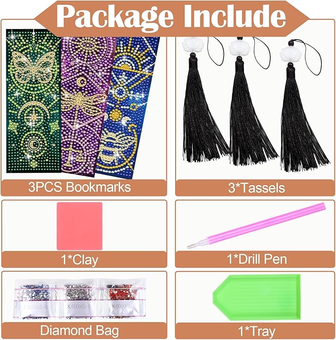 Anseal 5D Diamond Painting Bookmarks for Book Lovers, Rhinestone PU Leather Diamond Art Bookmark for Women Girls, Tassel Beaded Book Mark for Graduation Birthday Reading Present (Tarot)