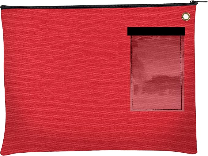 BankSupplies Canvas Interoffice Mailer, 14 oz. - 14W x 11H - Red - Transit Bag - Large Zipper Bag with Grommet - Use with Padlock or Zip Tie for Security - Interoffice Mail Bag