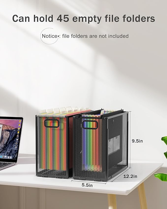 Oterri Hanging File Organizer, Metal File Organizer, Portable Desktop File Organizer for Letter Size Folder, Mesh Hanging File Crate for Office,Folders Not Included(Cool Black,2 Pack)