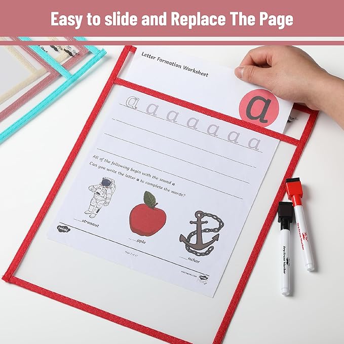 Mr. Pen- Dry Erase Pocket Sleeves, 10"x14", 6 pcs, Colorful Dry Erase Sleeves, Plastic Sleeves for Paper 8.5x11, Dry Erase Pockets Reusable Sleeves, Plastic Paper Sleeves, Dry Erase Sheet Protectors