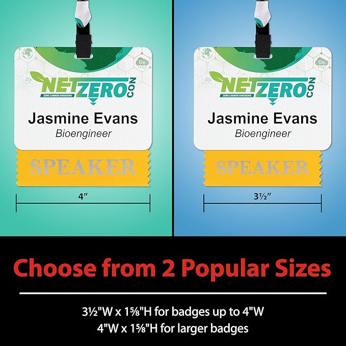 Conference Badge Ribbons with Adhesive, 4 x 1-5/8”, 100pk (50 Attendee, 20 First Time, 10 Sponsor, 10 Exhibitor, 10 Speaker), Satin