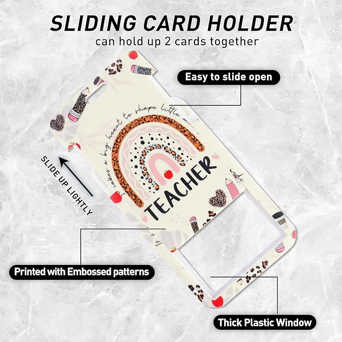 Teacher Lanyard with ID Holder, Leopard Print Rainbow Inspirational Quote Badge Holder with Beaded Adjustable Lanyard, Teacher Appreciation Gifts