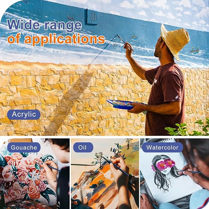 Rosmax Artist Paint Brushes-Nylon Hair and 15 Different Sizes for Acrylic Painting,Oil,Watercolor,Fabric-Great for Kids Adult Drawing Arts Crafts Supplies or Beginners,Professional