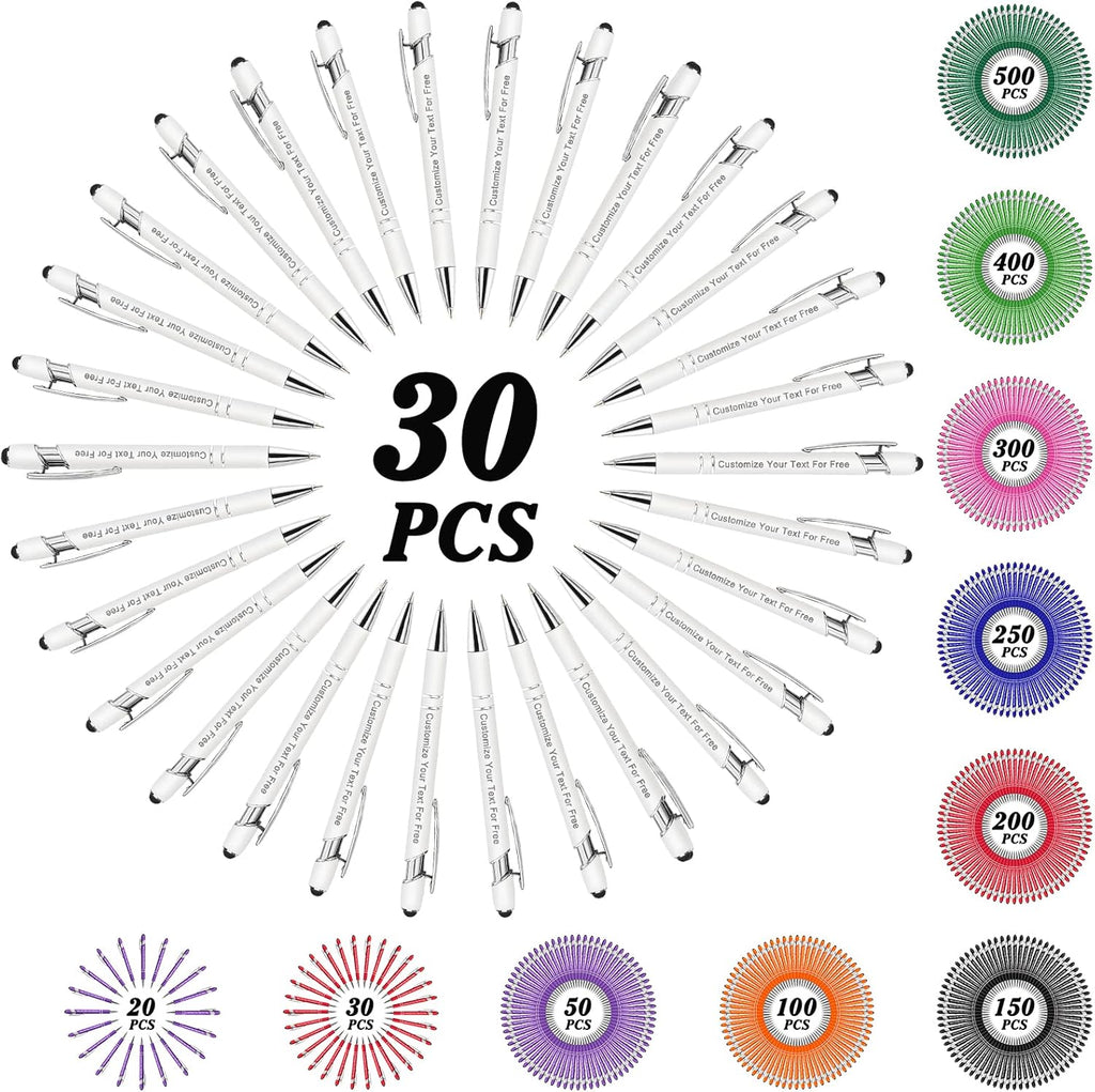 Max 500 Pcs Personalized Pens Bulk, Custom Pens with Free Engraving, Customized Stylus Tip Ballpoint Pen with Your Name Massage Text for School Office Business Graduation Anniversaries-30 Packs