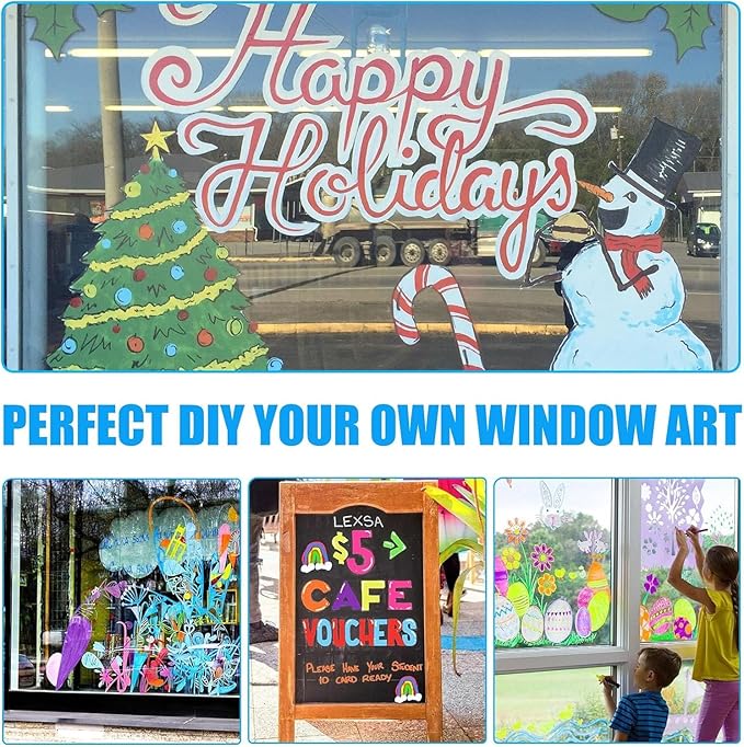 Window Chalk Markers for Cars Glass Washable, 8 Colors Jumbo Liquid Chalk Marker Pens with 15mm 3 in 1 Nib Wide Tip, Chalkboard Markers Car Window Paint Markers Pen for Auto, Mirror, Poster, Business