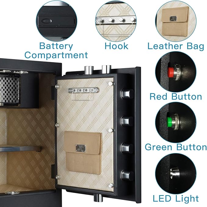 Tenamic Fireproof Fingerprint Safe Box 3.02 Cuft with Separate Lock Box and Hidden Bottom Compartment, Touch Screen Keypad Security Box with Induction Light and Leather Key Card Pouch