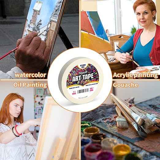 White Art Tape Medium Tack - Masking Artists Tape for Drafting Art Watercolor Painting Canvas Framing - Acid Free 1inch Wide 180FT Long
