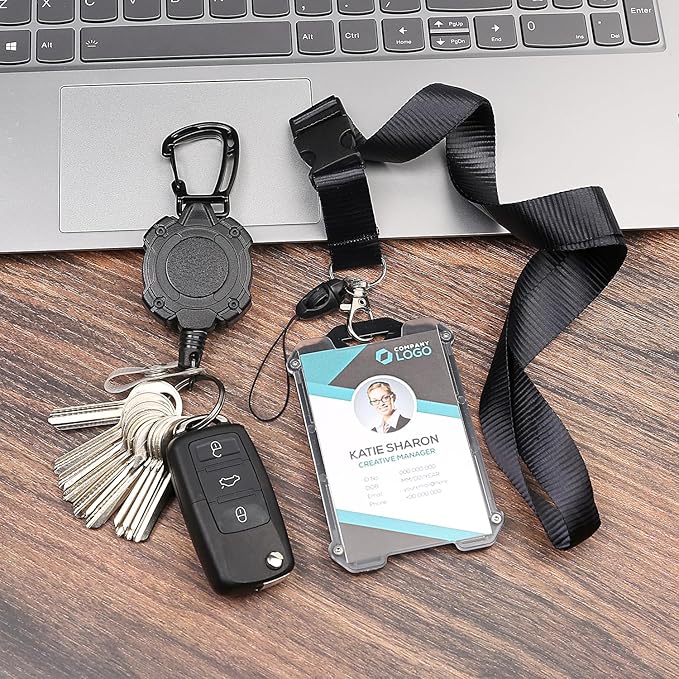 Badge Holder Retractable Clip Heavy Duty Badge Reel Retractable Keychain ID Badge Holder with Breakaway Lanyard ID Card Holder Cool Tactical Keychains