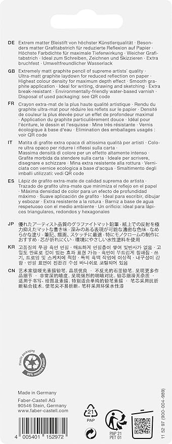 Faber-Castell 3 Count Pitt Graphite Matte Tin - 10B, 12B, 14B - Matte Black Graphite Pencils