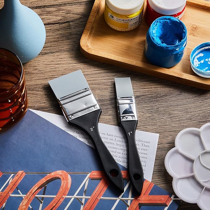 Outus 2 Pieces Silicone Painting Brush Color Shapers for Painting Color Shaper Tool Pointed Edged Solid Flat Flexible and Water Based Drawing Tool for Move Remove Acrylic Paints(1 Inch, 2 Inch)