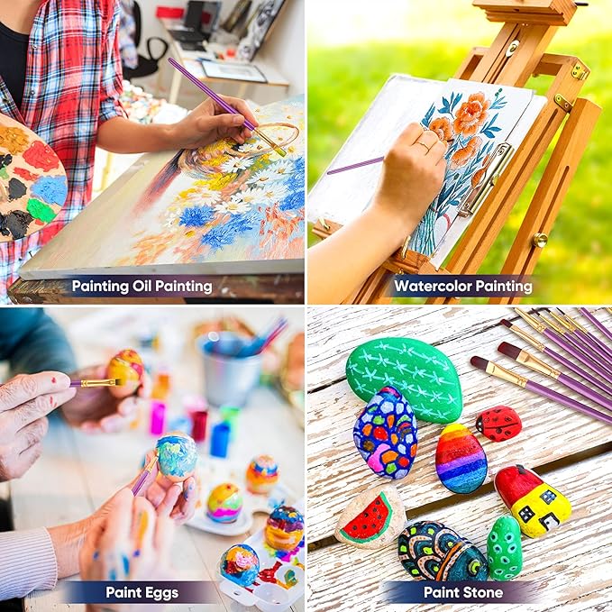 Paint Brushes Set, 2Pack 20 Pcs Paint Brushes for Acrylic Painting, Oil Watercolor Acrylic Paint Brush, Artist Paintbrushes for Body Face Rock Canvas, Kids Adult Drawing Arts Crafts Supplies, Purple