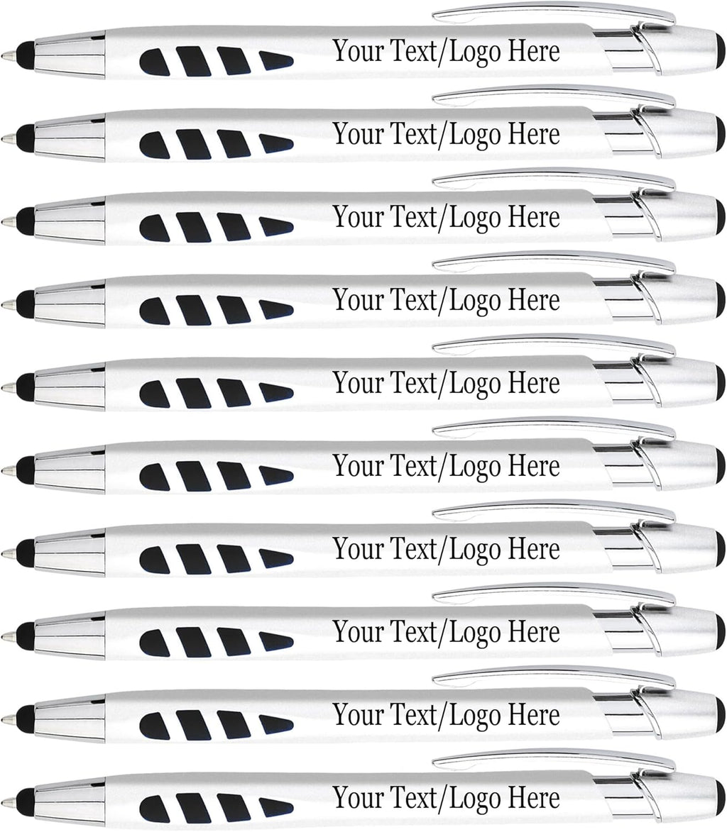 Personalized with Your Custom Logo or Text Pens-300 Pack Bulk-for Businesses, Parties, and Events, 2 in 1 Capacitive Stylus & Ballpoint Pen Compatible with Most Touchscreen Devices, Pearl White