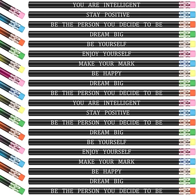 Epakh 100 Pcs Inspirational Pencils Color Changing Pencils Bulk with Eraser HB Wooden Pens Gift for Kids Students Classroom Christmas Party(Black,Classic Style)