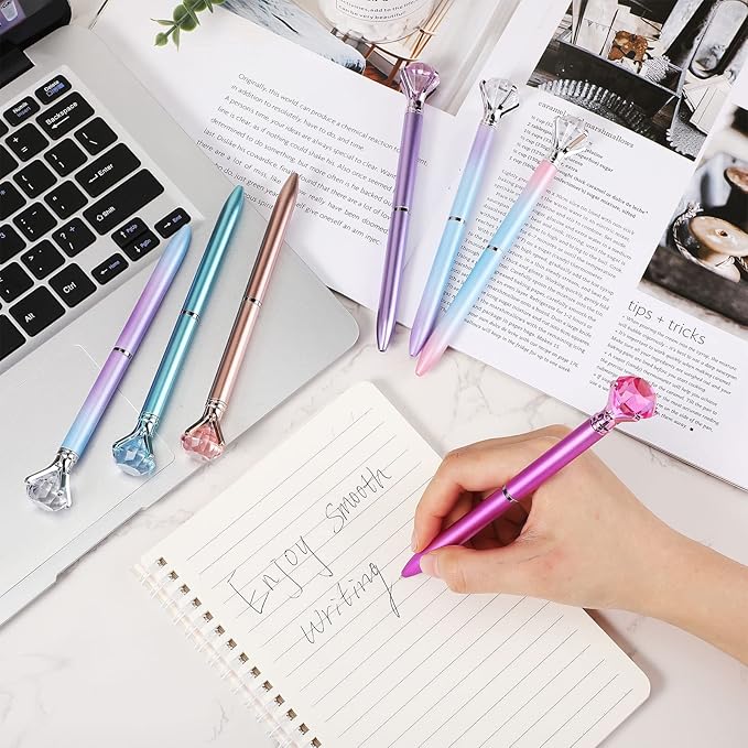 Sherr 100 Pack Big Crystal Diamond Pens Cute Ballpoint Pens Retractable Ballpoint Rhinestones Crystal Bling Gem Plated Black Gel Ink Office Supplies Gifts for Women(Fresh,Simple)