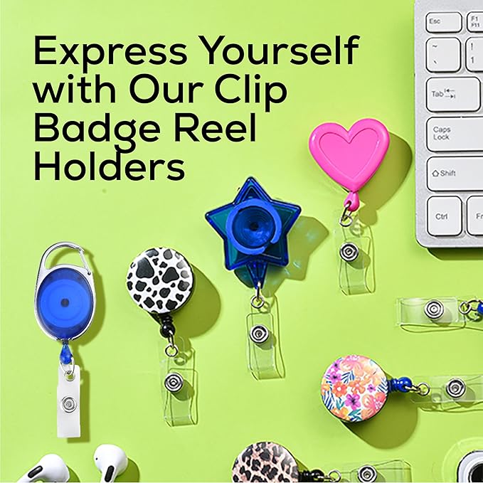 Will Well ID Badge Holders with Clip and Keyring - Horizontal Clear Plastic 3.7" x 2.5" Sleeves Fit Up to 3 Cards - Retractable 24" UHMWPE Fiber Pull Cords - 2-Pack, Transparent Blue Reels