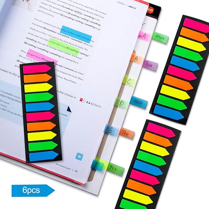 1200 Pcs Sticky Tabs Page Markers Sticky Index Tabs, Arrow Flag Tabs - 10 Primary Color Tabs Page Flag Markers Bookmarks Book Tabs for Annotating Books