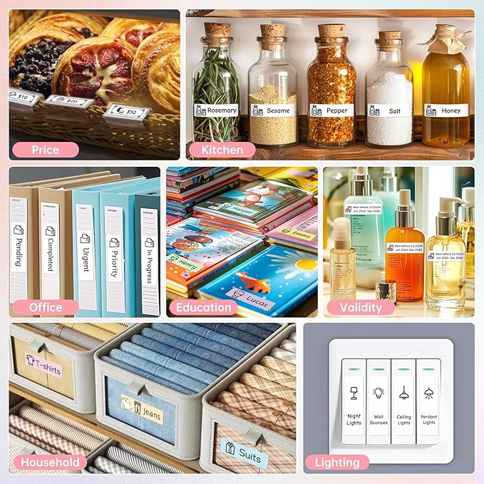 Label Maker Machine with Tape, Portable Mini Label Printer, HP3 Bluetooth Sticker Maker Machine with Multiple Templates for Office Home Small Business Organization, Small Thermal Label Printer, White