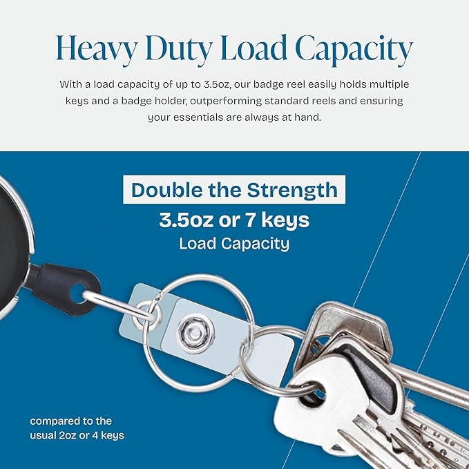 Will Well ID Badge Holders with Clip and Keyring - Vertical Clear Plastic 3.58" x 2.52" Sleeves Fit Up to 3 Cards - Retractable 24" UHMWPE Fiber Pull Cords for Easy Access - 10-Pack, Black Reels