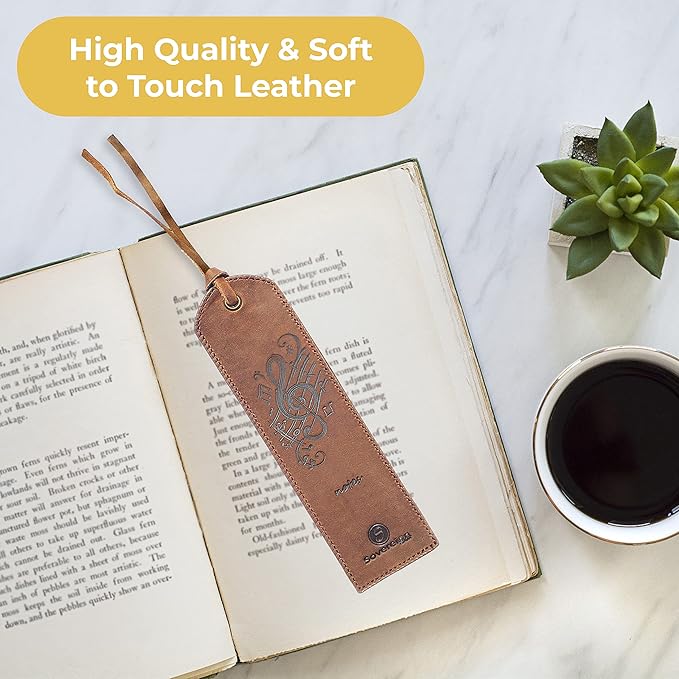 Leather Bookmarks for Men and Women | Quality Mens Bookmark with Music Notes | 2 Smooth Handmade Leather Book Markers for Men Women Book Lovers Readers (7x2") Leather Gift | Sovereign-Gear