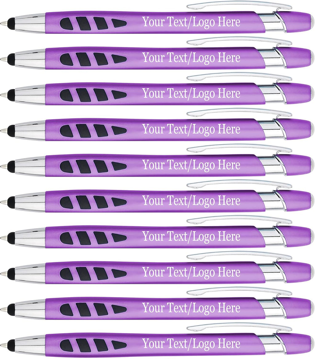 Personalized with Your Custom Logo or Text Pens-300 Pack Bulk-for Businesses, Parties, and Events, 2 in 1 Capacitive Stylus & Ballpoint Pen Compatible with Most Touchscreen Devices, Purple