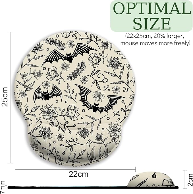 Goth Bat Ergonomic Mouse Pad with Wrist Rest, Gaming Mouse Pad with Wrist Support, Funny Computer Mousepad with Non-Slip Pain Relief PU Base, Gothic Office Desk Accessories Decor Supplies