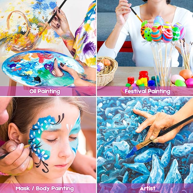 Soucolor Acrylic Paint Brushes Set, 40Pcs Round Pointed Tip Artist Paintbrushes for Acrylic Oil Watercolor Canvas Boards Rock Body Face Nail Art, Halloween Pumpkin Ceramic Crafts Supplies, Black