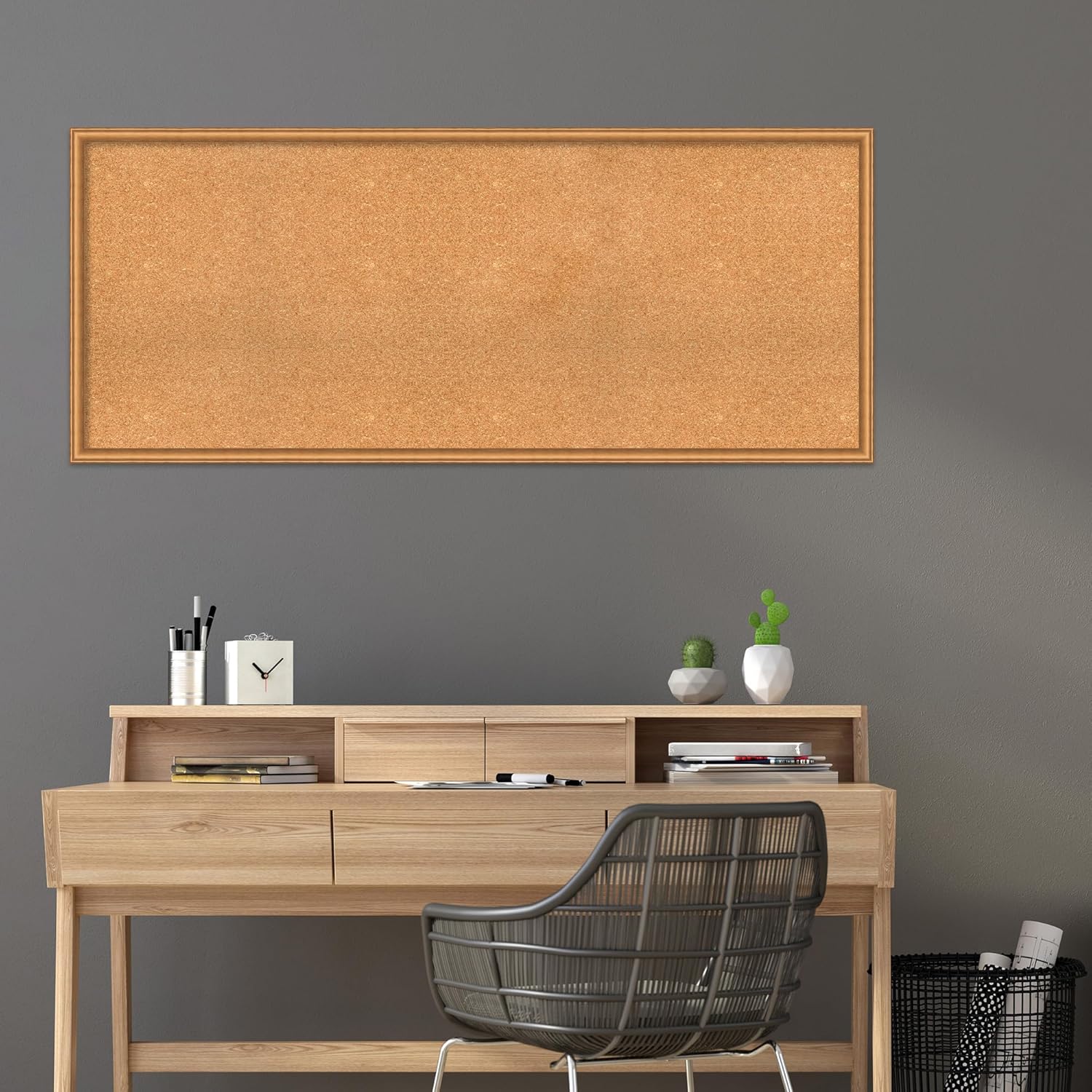 Amanti Art Natural Cork Board for Wall, 26x62 Vision Board with Bronze Frame, Oversize Corkboard Office Decor for Home Organization, Casual Corkboard Pinboard to Display Items for Home Organization