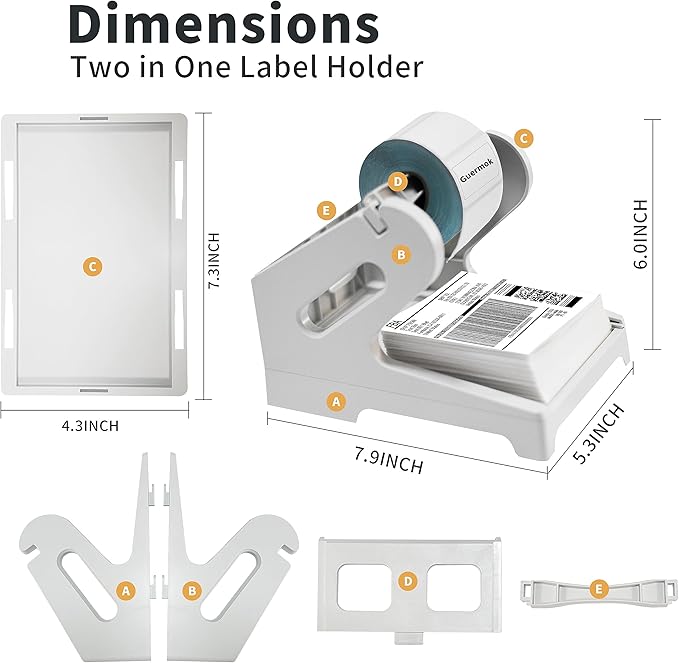 Guermok Thermal Shipping Label Holder for Rolls & Fan-Fold, Fragile Stickers for Shipping, Label Stand Desktop Printer Holder-Home Office Accessory- Sticker Dispenser for Holographic Vinyl