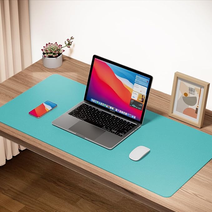 Boutilon Leather Desk Pad,47"x 24"XXX Large Business Desk Pad,Waterproof Student Study Desk Mat Protector Writing Pad for Keyboard and Mouse in Home Office Accessories(XXXL-Bright Blue)