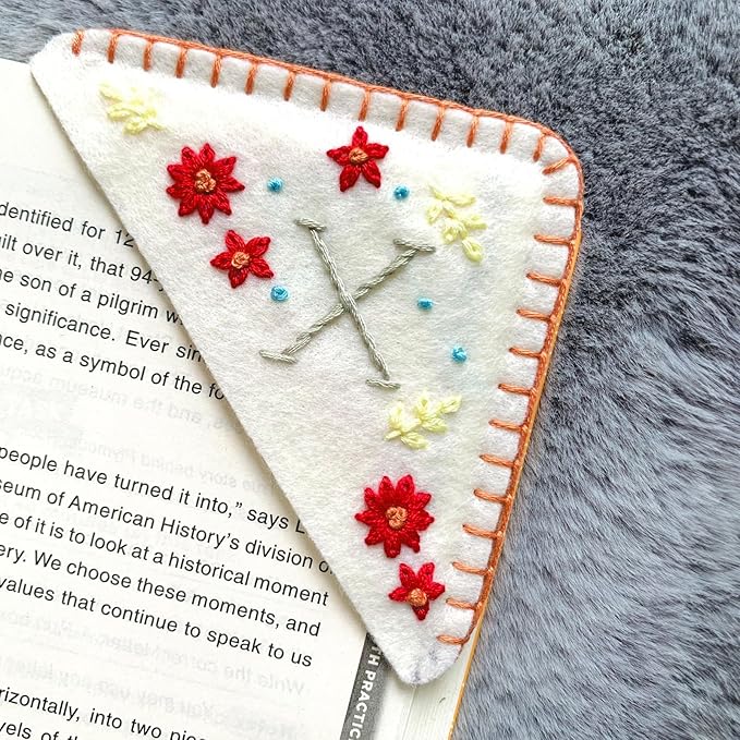Personalized Hand Embroidered Corner Bookmark, Bookmarks for Women, Personalized Bookmark for Books, Cute Flower Book Mark, Hand Stitch Gift for Women for Book Lovers by HNQCPCVU (X, White)